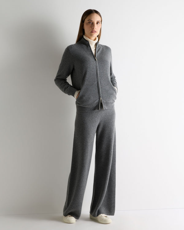 N.Peal Women's Alisa Full Zip Cashmere Cardigan Elephant Grey