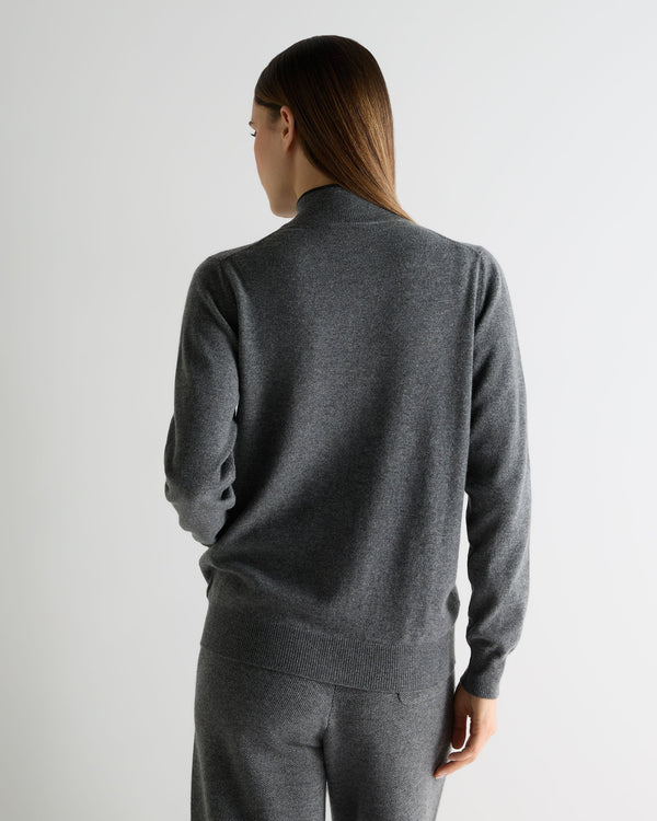 N.Peal Women's Alisa Full Zip Cashmere Cardigan Elephant Grey