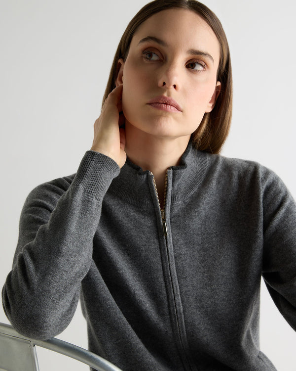 N.Peal Women's Alisa Full Zip Cashmere Cardigan Elephant Grey