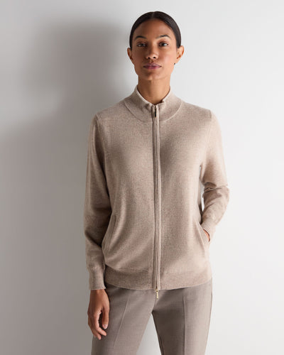 N.Peal Women's Alisa Full Zip Cashmere Cardigan Oatmeal Brown