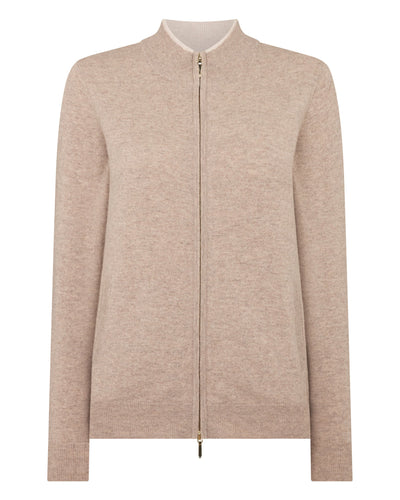 N.Peal Women's Alisa Full Zip Cashmere Cardigan Oatmeal Brown