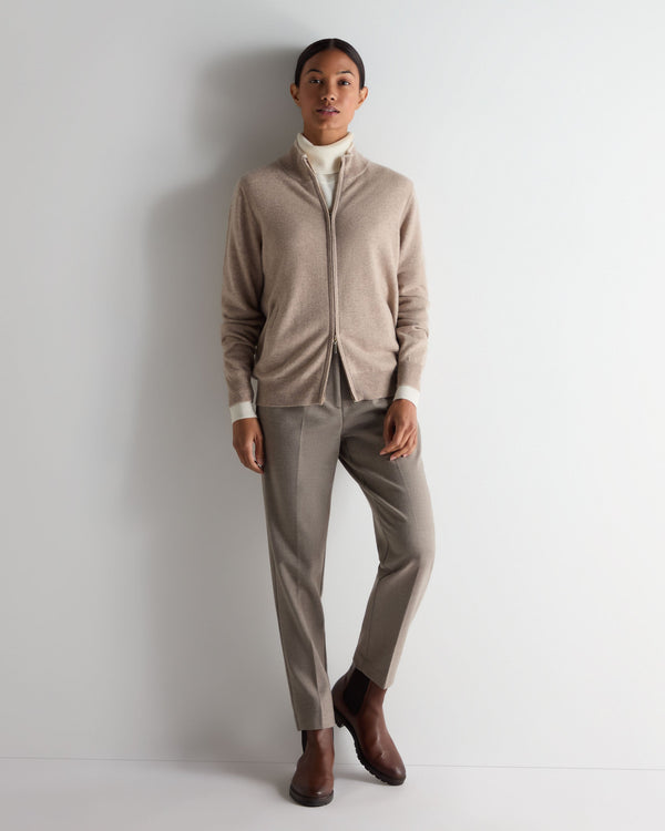 N.Peal Women's Alisa Full Zip Cashmere Cardigan Oatmeal Brown
