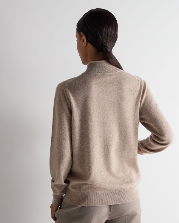 N.Peal Women's Alisa Full Zip Cashmere Cardigan Oatmeal Brown