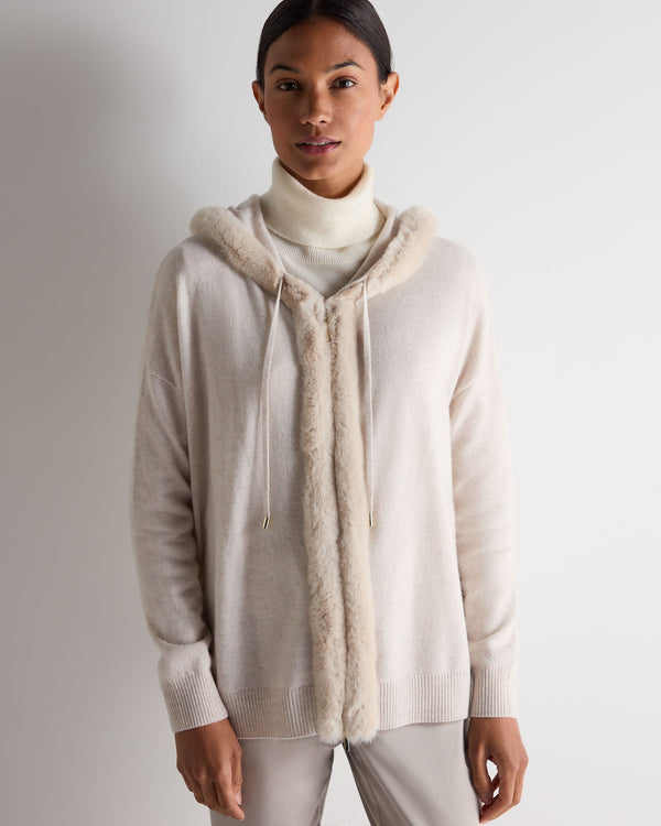 N.Peal Women's Alicia Fur Trim Cashmere Hoodie Frost White