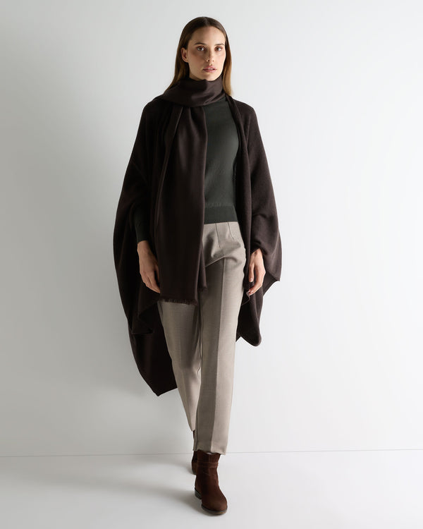 N.Peal Women's Lily Lightweight Cashmere Cape Chocolate Brown