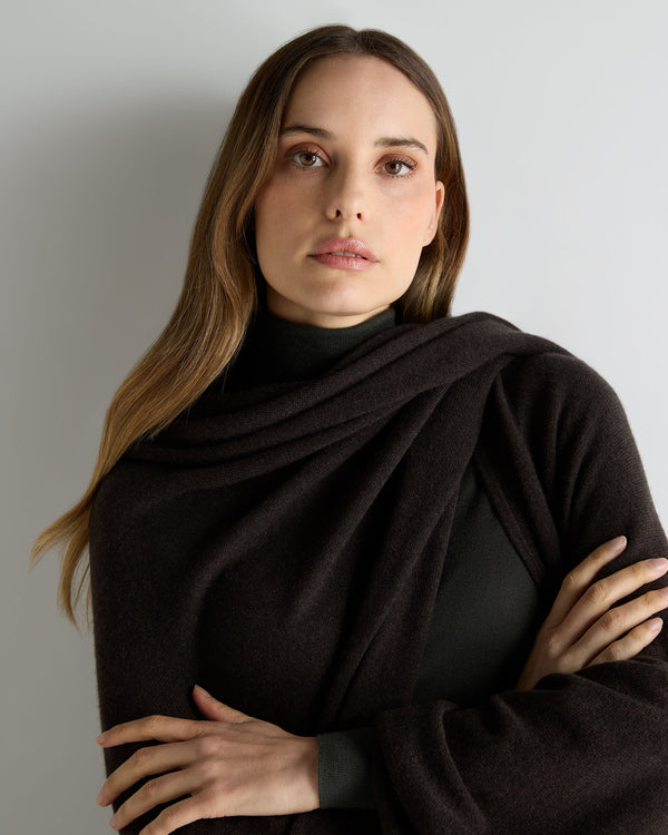 N.Peal Women's Lily Lightweight Cashmere Cape Chocolate Brown