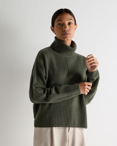 N.Peal Women's Mollie Metal Roll Neck Cashmere Jumper Army Green
