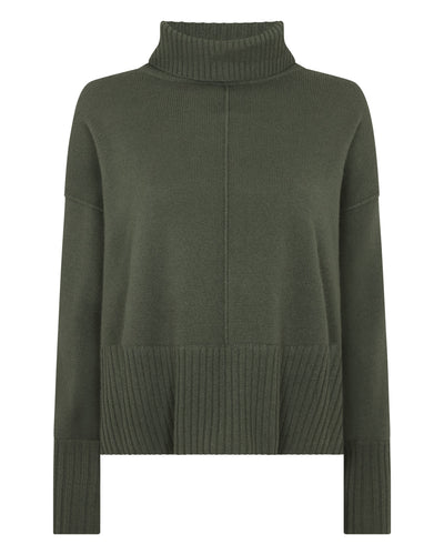 N.Peal Women's Mollie Metal Roll Neck Cashmere Jumper Army Green