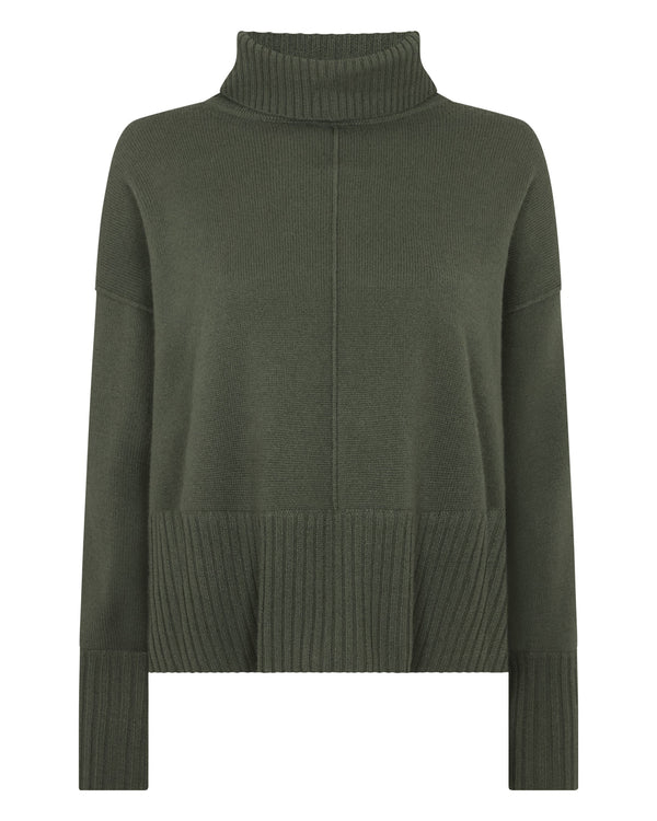 N.Peal Women's Mollie Metal Roll Neck Cashmere Jumper Army Green
