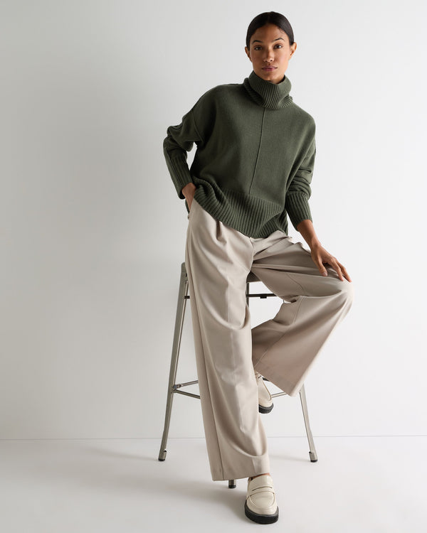 N.Peal Women's Mollie Metal Roll Neck Cashmere Jumper Army Green