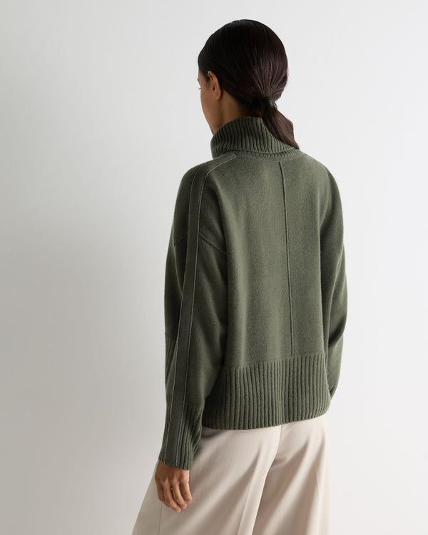 N.Peal Women's Mollie Metal Roll Neck Cashmere Jumper Army Green