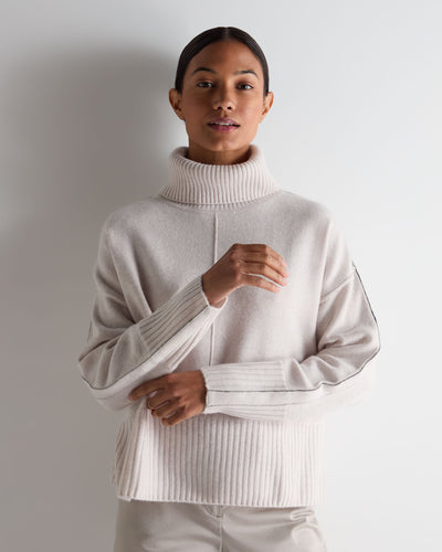 N.Peal Women's Mollie Metal Roll Neck Cashmere Jumper Frost White