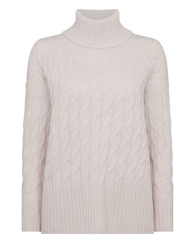 N.Peal Women's Emmie Relaxed Cable Roll Neck Cashmere Jumper Frost White