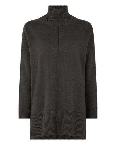 N.Peal Women's Mock Neck Long Cashmere Jumper Arabica Khaki Green