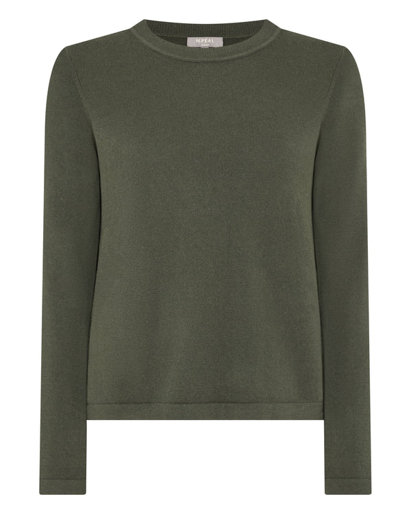 N.Peal Women's Hallie Round Neck Cashmere Jumper Army Green