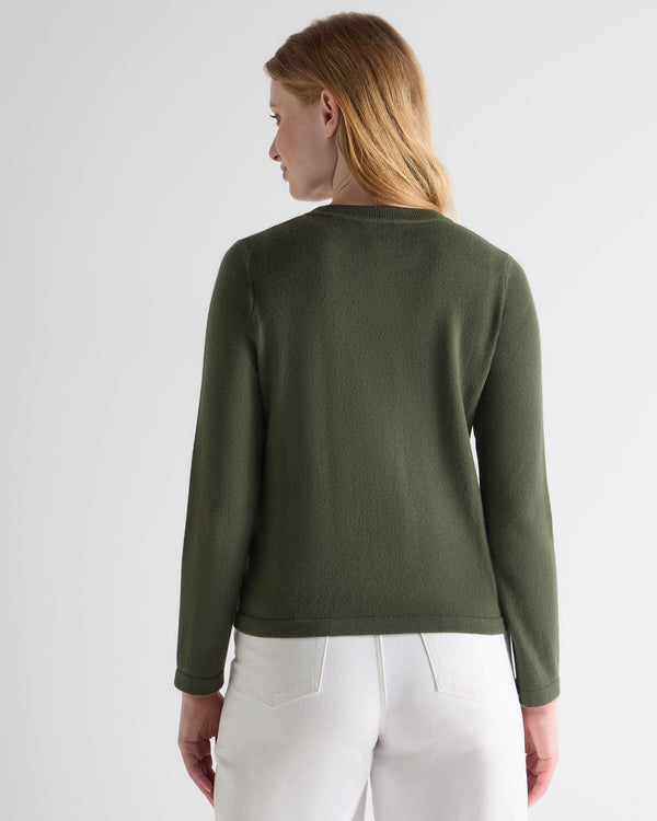 N.Peal Women's Hallie Round Neck Cashmere Jumper Army Green