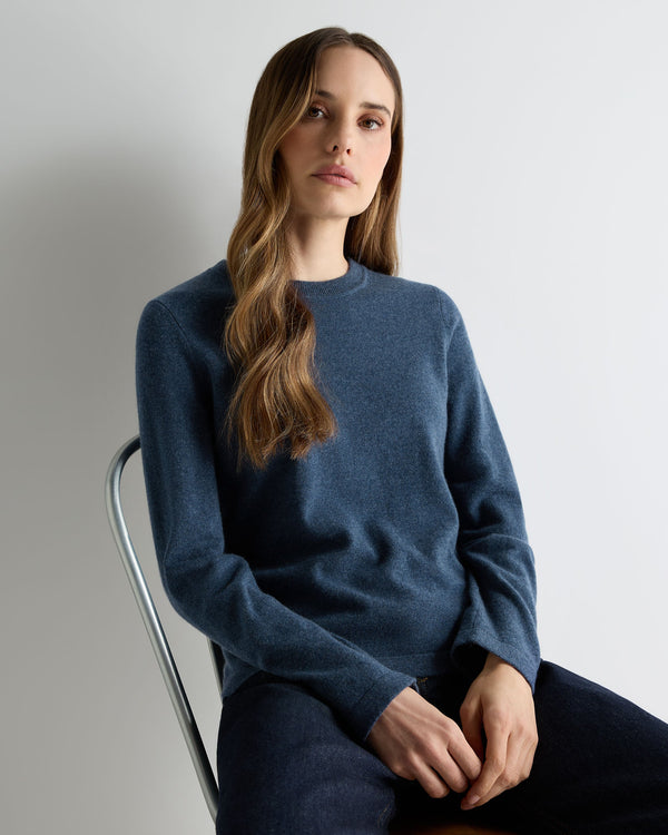 N.Peal Women's Hallie Round Neck Cashmere Jumper Light Denim Blue