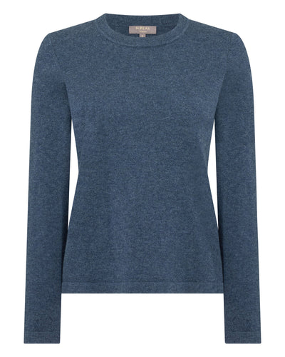 N.Peal Women's Hallie Round Neck Cashmere Jumper Light Denim Blue