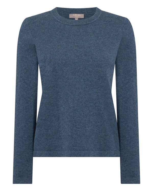 N.Peal Women's Hallie Round Neck Cashmere Jumper Light Denim Blue