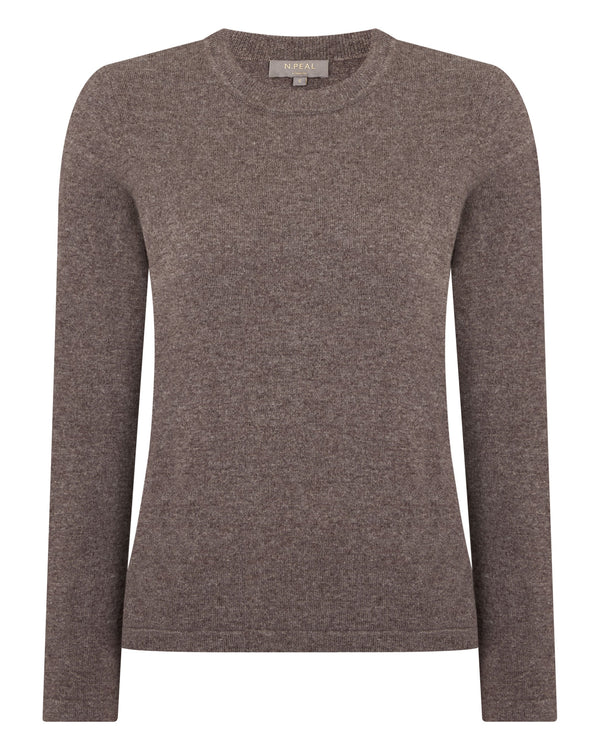 N.Peal Women's Hallie Round Neck Cashmere Jumper Otter Brown