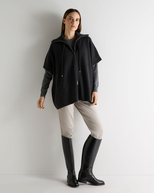 N.Peal Women's Milano Knitted Cashmere Cape Deep Charcoal Grey