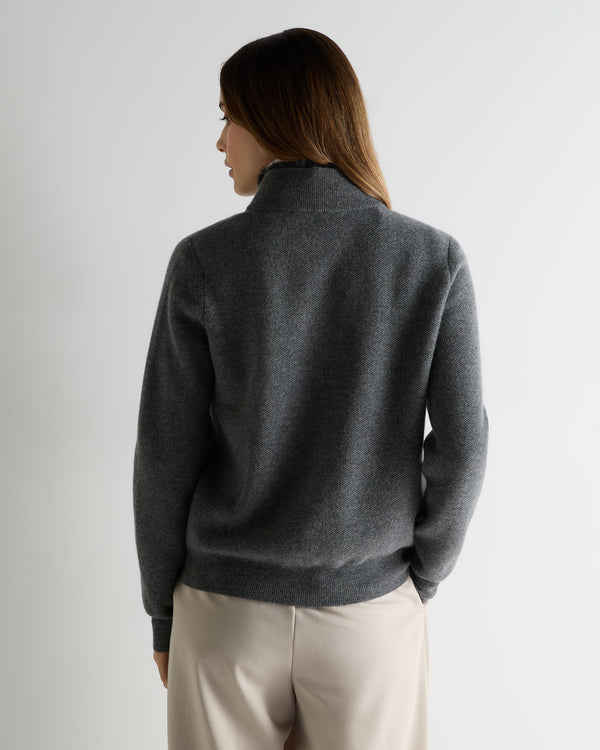 N.Peal Women's Honeycomb Full Zip Cashmere Jumper With Fur Trim Elephant Grey