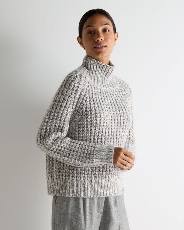N.Peal Women's Super Chunky Rib Cashmere Jumper Flannel Grey Marl