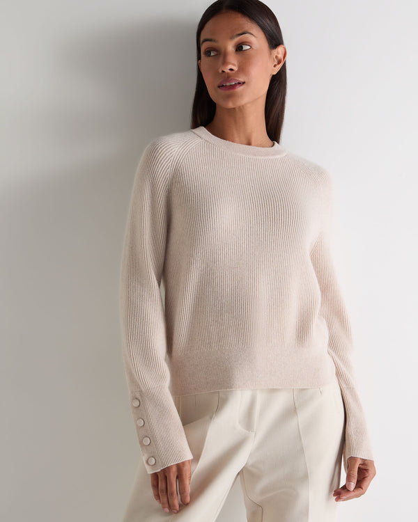 N.Peal Women's Rib Raglan Cashmere Jumper Ecru White