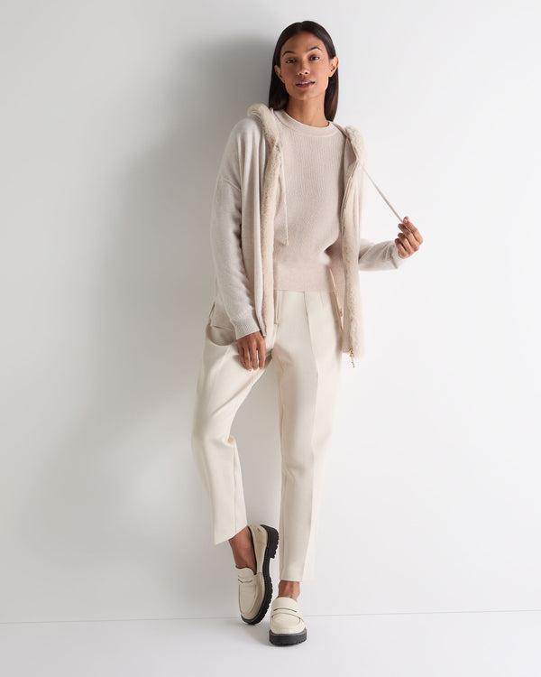 N.Peal Women's Rib Raglan Cashmere Jumper Ecru White