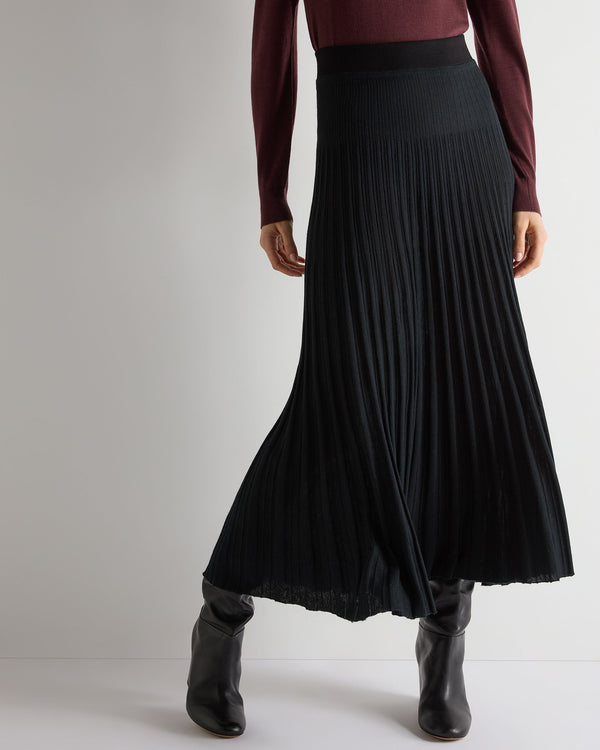 N.Peal Women's Superfine Pleated Cashmere Silk Skirt Black