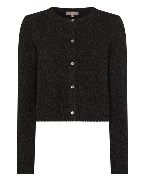 N.Peal Women's Chunky Crop Cashmere Cardigan Charcoal Grey Melange