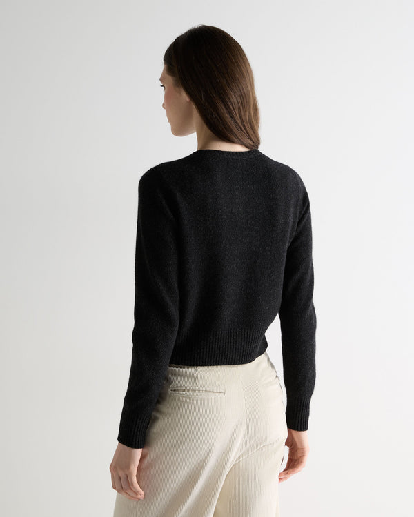 N.Peal Women's Chunky Crop Cashmere Cardigan Charcoal Grey Melange