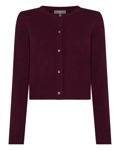 N.Peal Women's Chunky Crop Cashmere Cardigan Bordeaux Red