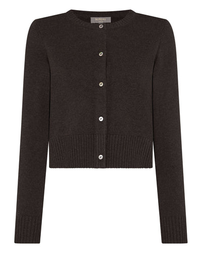 N.Peal Women's Chunky Crop Cashmere Cardigan Chocolate Brown