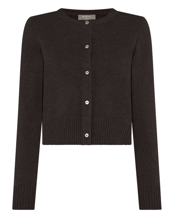 N.Peal Women's Chunky Crop Cashmere Cardigan Chocolate Brown