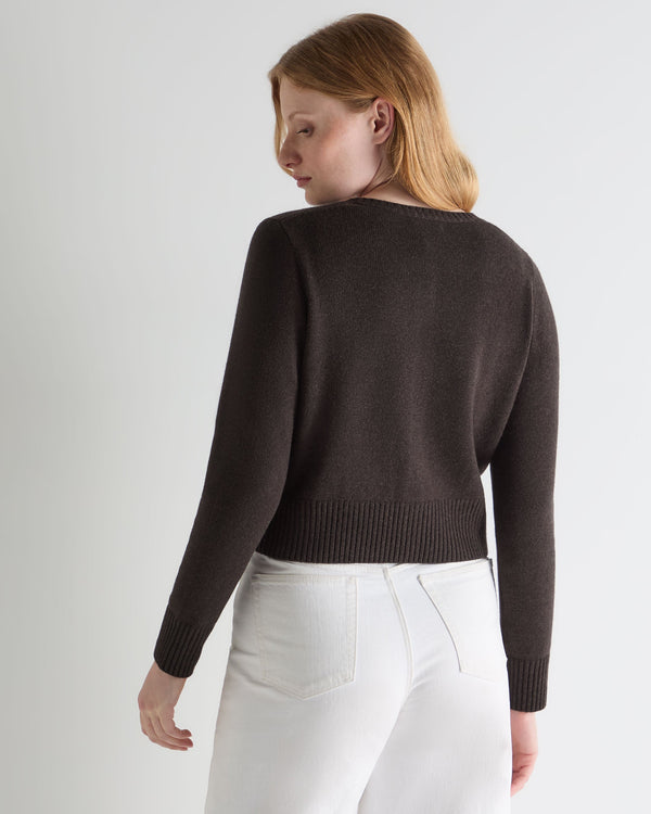 N.Peal Women's Chunky Crop Cashmere Cardigan Chocolate Brown