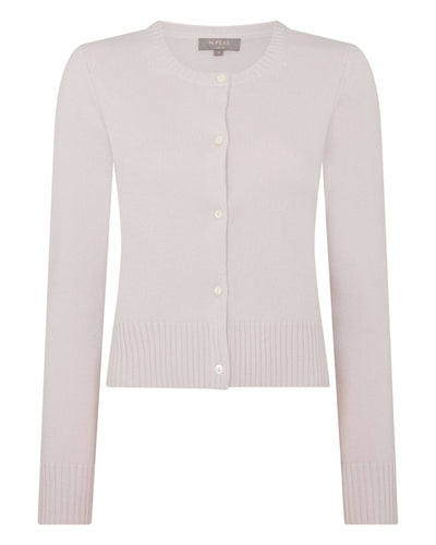 N.Peal Women's Chunky Crop Cashmere Cardigan Snow Grey