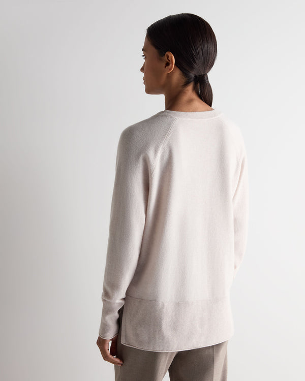 N.Peal Women's Relaxed V Neck Cashmere Jumper Frost White