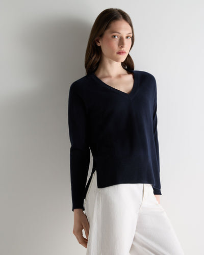 N.Peal Women's Relaxed V Neck Cashmere Jumper Navy Blue