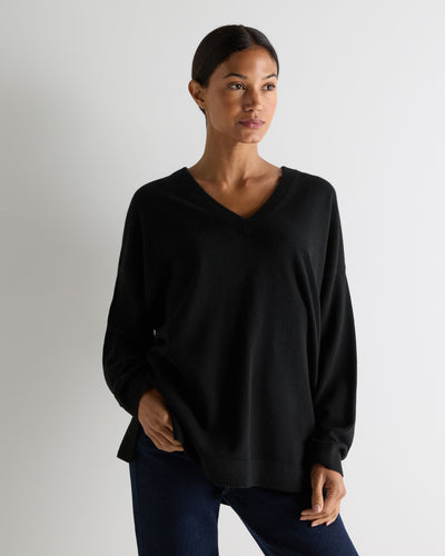 N.Peal Women's Longline V Neck Cashmere Jumper Black
