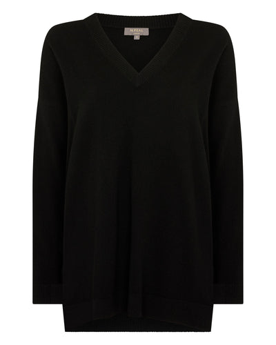 N.Peal Women's Longline V Neck Cashmere Jumper Black