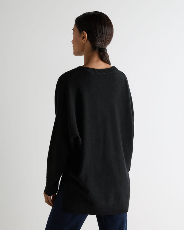 N.Peal Women's Longline V Neck Cashmere Jumper Black