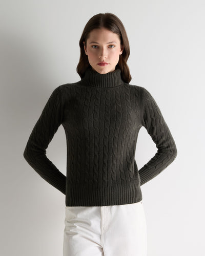 N.Peal Women's Adelyn Cable Roll Cashmere Jumper Arabica Khaki Green