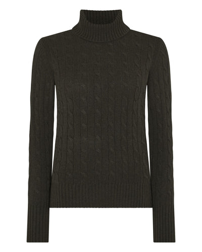 N.Peal Women's Adelyn Cable Roll Cashmere Jumper Arabica Khaki Green