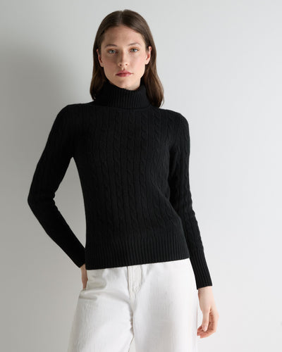 N.Peal Women's Adelyn Cable Roll Cashmere Jumper Black