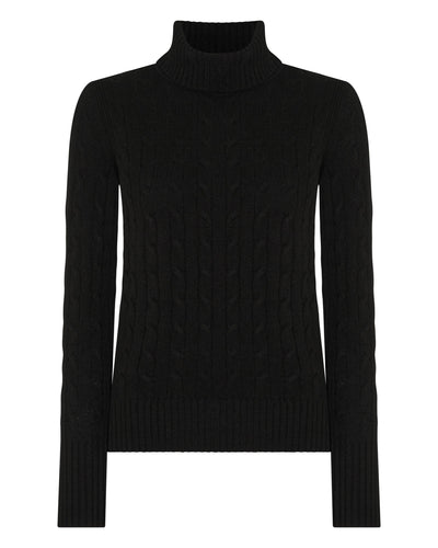 N.Peal Women's Adelyn Cable Roll Cashmere Jumper Black