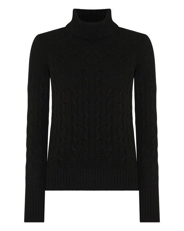N.Peal Women's Adelyn Cable Roll Cashmere Jumper Black
