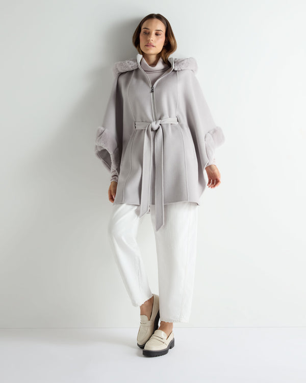 N.Peal Women's Poppy Cape With Fur Trim Snow Grey