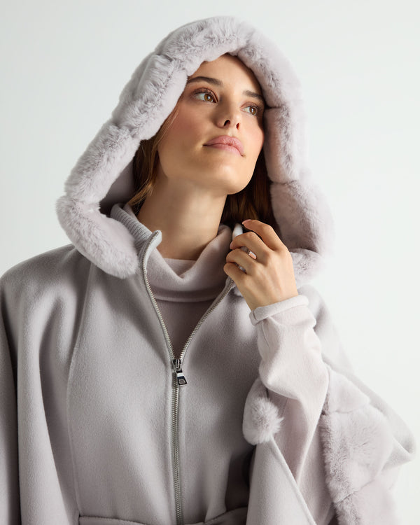 N.Peal Women's Poppy Cape With Fur Trim Snow Grey