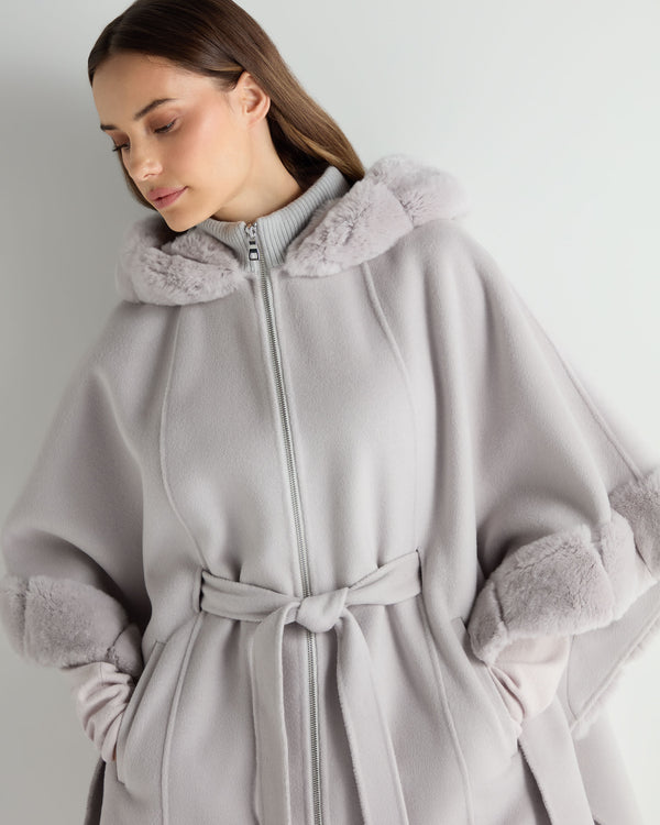 N.Peal Women's Poppy Cape With Fur Trim Snow Grey